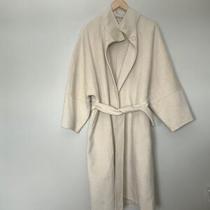 Saje Wool Cashmere Silk Elegant Cream Women's Belted Coat